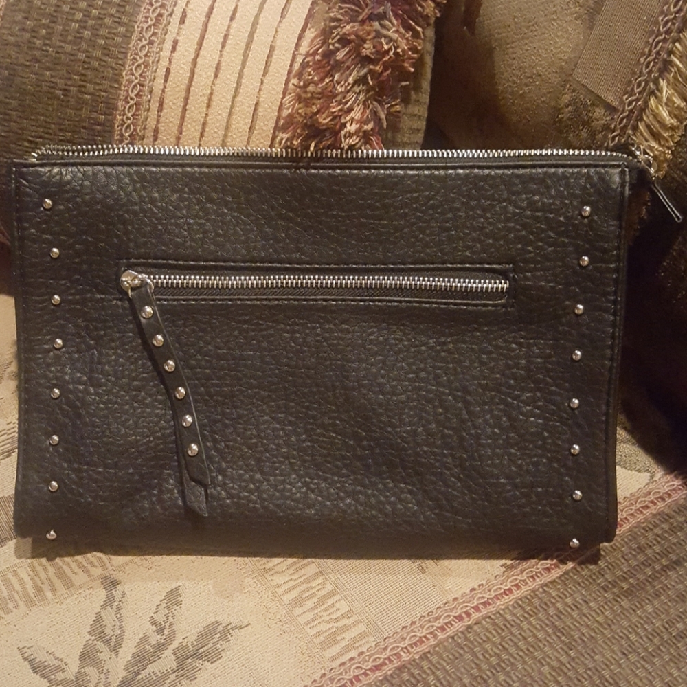 EUC Black faux leather black clutch bag
